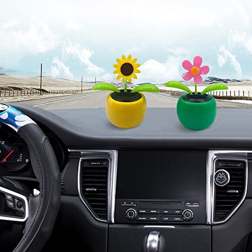 Chingde Flor de Baile Solar, De Plástico Solar Baile Flores Sacudiendo La Cabeza Adornos De Coche para Decoración De Escritorio De Oficina De Coche (2 Piezas, B)