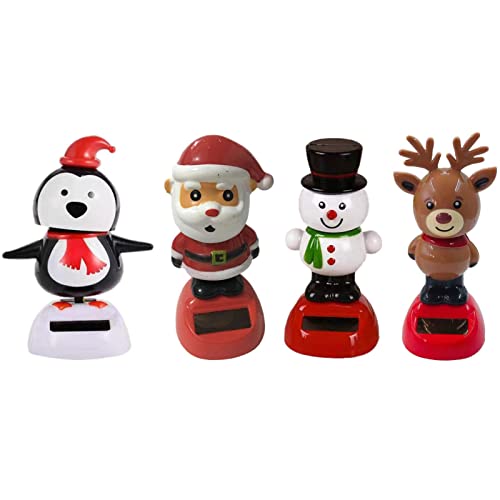 Christmas Solar Dancing Toys - 1/4pcs Christmas Solar Powered Dancing Toys, Solar Powered Dancing Toys Christmas Santa Claus, Elk Santa Snowman Penguin Swing Figurines Car Windowsill for Home Decor