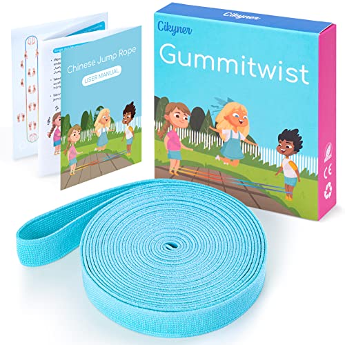 Cikyner Cuerda para Saltar China, 4m de Largo 1.5cm de Ancho Goma Elastica con Instrucciones Goma de Saltar para niños, Juegos para Interiores y Exteriores Niñas y Niños