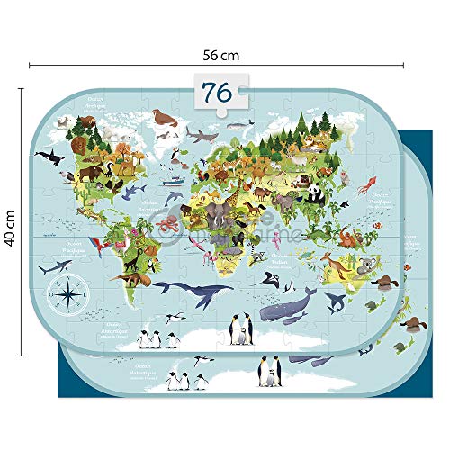 Clairefontaine ES Avenue Mandarine PU014C - Un Puzzle 76 pièces avec un poster servant de guide inclus, Planisphère