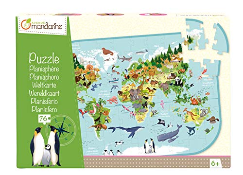 Clairefontaine ES Avenue Mandarine PU014C - Un Puzzle 76 pièces avec un poster servant de guide inclus, Planisphère