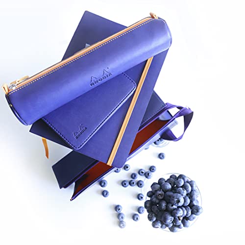 Clairefontaine ES RHODIA 319035C – Estuche de plumier rodiarama azul noche – 23 x 5 x 5 cm – Apertura plana para uso como plumero – piel sintética – Almacenamiento de bolígrafos, lápices y rotuladores