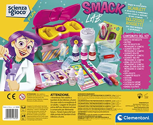 Clementoni - Ciencia Fun-Smack Lab, Juego Científico 8 Años, Laboratorio Niña, Kit para Hacer Pintalabios y Brillo De Labios, Versión En Italiano, Color, 19353