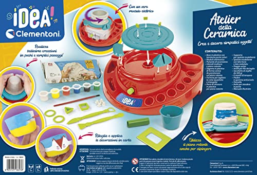 Clementoni- Idea – Atelier Della Laboratorio de cerámica con Torno eléctrico (en Italiano), alfarero, Juego Creativo para niños de 7 años – Fabricado en Italia (18693)