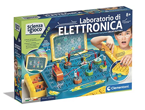 Clementoni- Italy Juego Lab, Circuito Electrónico para Niños, Kit de Experimentos Ciencia, Laboratorio Científico 8 años, Manual en Italiano, Multicolor, 27.8 x 6 x 41.8 cm (19249)