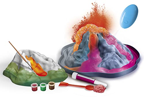 Clementoni Lab-Volcanes y Super Kit experimentos Ciencia, erupción volcánica didáctica Fluorescente, Juego científico Niños 8 Años, Laboratorio, Made in Italy, Multicolor, Medio, 19276