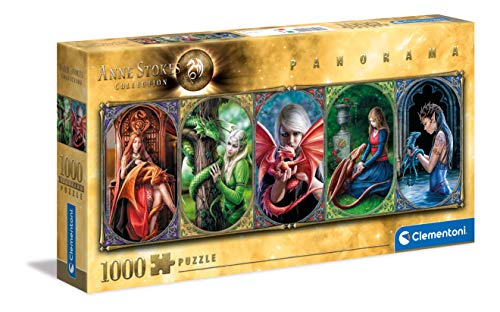 Clementoni - Puzzle 1000 piezas panorámico Fantasy, Amistad entre Dragones, Anne Stokes, puzzle adulto vertical Fantasy Dragones (39598 )