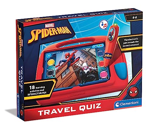 Clementoni - Sapientino Travel Quiz Marvel Spiderman-Banchetto con Tarjetas de bolígrafo Interactivo, Juego Educativo de 4 años, electrónico parlante, Fabricado en Italia, Color multilingüe, 16453