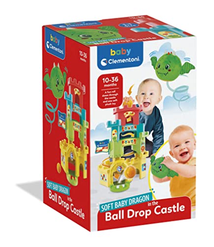 Clementoni- Soft Little Dragon The Ball Drop Castle-Juguetes Bebé 10 Meses (Italiano, Inglés, Francés, Alemán, Español, Holandés Y Polaco), Made In Italy, Multicolor (80514)