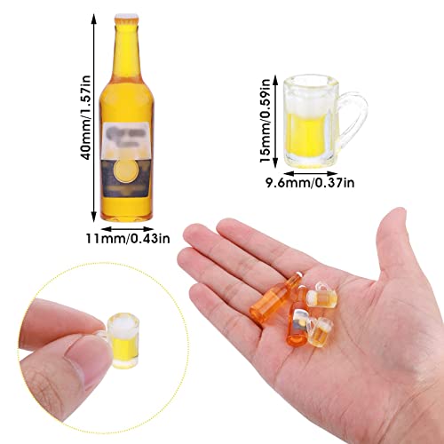 Cobee Juego de Botellas de Vasos de Cerveza de casa de muñecas en Miniatura, 12 minitazas con 4 Botellas de Cerveza Modelo de Vaso de Cerveza Realista Juego de Bebidas de casa de muñecas