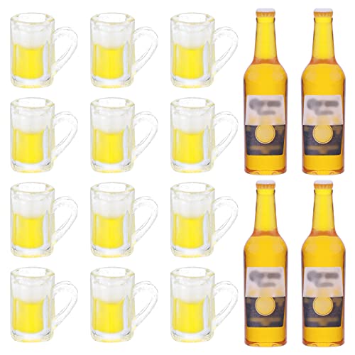 Cobee Juego de Botellas de Vasos de Cerveza de casa de muñecas en Miniatura, 12 minitazas con 4 Botellas de Cerveza Modelo de Vaso de Cerveza Realista Juego de Bebidas de casa de muñecas