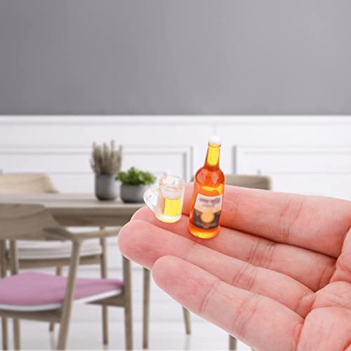 Cobee Juego de Botellas de Vasos de Cerveza de casa de muñecas en Miniatura, 12 minitazas con 4 Botellas de Cerveza Modelo de Vaso de Cerveza Realista Juego de Bebidas de casa de muñecas