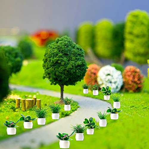 cobee Juego de Plantas en Miniatura para casa de muñecas, 14 piezasp lanta bonsái 1:12 Mini Plantas en Maceta Modelo de Flores Adorno de jardín decoración de Hadas
