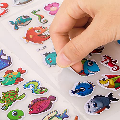 cobee Pegatinas 3D de animales marinos para niños, 12 hojas de pegatinas hinchadas calcomanías de espuma para la vida del océano del mar calcomanías de gel para ventana de mar