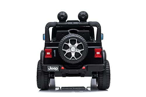 Coche eléctrico para niños 12V, Negro, Doble Asiento de Cuero, Radio con Bluetooth y Entrada USB, Unidad 4x4, batería 12V10Ah, Ruedas EVA, Control Remoto de 2.4 GHz