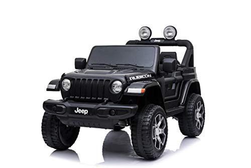 Coche eléctrico para niños 12V, Negro, Doble Asiento de Cuero, Radio con Bluetooth y Entrada USB, Unidad 4x4, batería 12V10Ah, Ruedas EVA, Control Remoto de 2.4 GHz