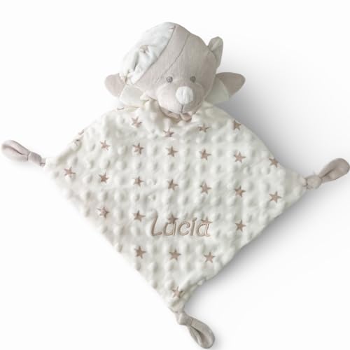 Cocholate - Doudou atrapasueños topitos y Estrellas - Personalizable con Nombre Bordado - Muñeco de apego - Regalo Nacimiento - Regalo bebé recién Nacido - 28x17cm