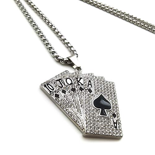 Collar de cristal con escala real para hombre, collar con cartas de póquer a nivel de la suerte, collar con colgante para cartas de juego con cadena de 27,6 pulgadas, NO, no., no.,