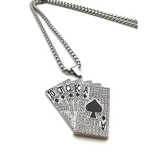 Collar de cristal con escala real para hombre, collar con cartas de póquer a nivel de la suerte, collar con colgante para cartas de juego con cadena de 27,6 pulgadas, NO, no., no.,