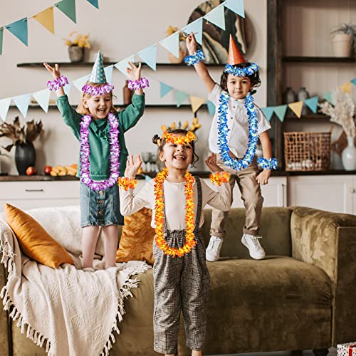 Collar De Flores De Fiesta Decor, Collares Hawaianos Con Collar De Flores Diadema Pulsera Pinzas Para El Pelo, Guirnalda De Flores Luau Para Carnaval Fiesta CumpleañOs Festival Navidad 5pcs (azul)