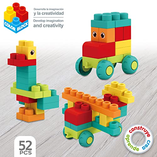 COLOR BLOCK 49733 - Bloques de Construcción para niños Flexi / Incluye 52 piezas, juguetes para niños, juegos educativos / Piezas de construcción Grandes de diversas formas, colores y textura blanda