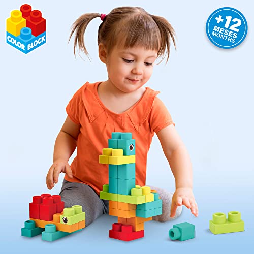 COLOR BLOCK 49733 - Bloques de Construcción para niños Flexi / Incluye 52 piezas, juguetes para niños, juegos educativos / Piezas de construcción Grandes de diversas formas, colores y textura blanda