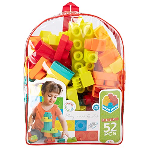 COLOR BLOCK 49733 - Bloques de Construcción para niños Flexi / Incluye 52 piezas, juguetes para niños, juegos educativos / Piezas de construcción Grandes de diversas formas, colores y textura blanda