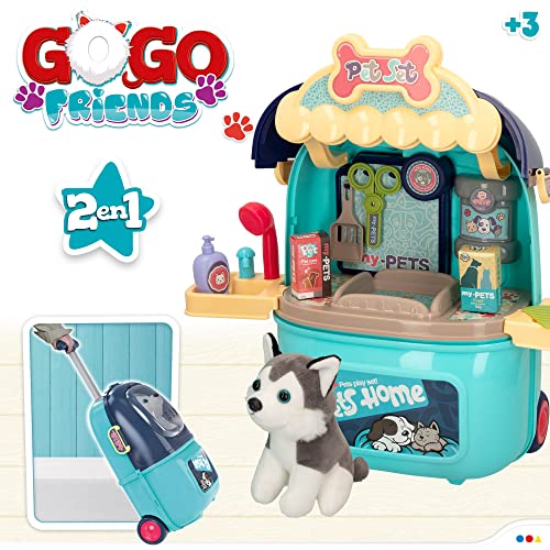 Colorbaby 49759 - Maletín peluquería canina para niños 2 en 1 / Salón de belleza para perritos y mascotas / Juguetes para niños y niñas, perro mascota, perro de juguete / Centro veterinario