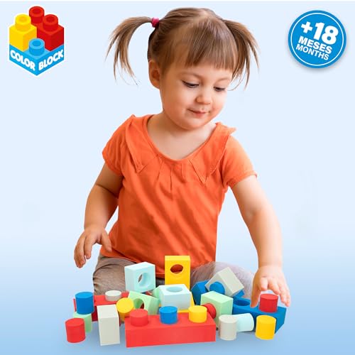 Colorbaby Color Block - Bloques construcción bebé Foam, 32 pzas gomaeva de Colores, Varias Formas, Juegos Piezas encajables, Juguetes didácticos 18 Meses, 47201