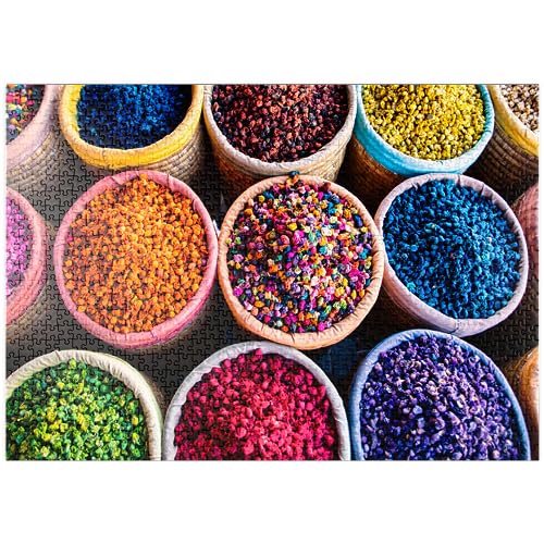 Coloridas Especias En Cestas Redondas En El Zoco De Marrakech - Premium 1000 Piezas Puzzles - Colección Especial MyPuzzle de Puzzle Galaxy