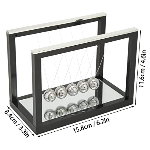 Columpio de péndulo Newton, juguete físico de ciencia grande Newton Cradle Balance Balls con 5 bolas de hierro y base de espejo, aliviar el estrés, 15,8 x 8,4 x 11,6 cm