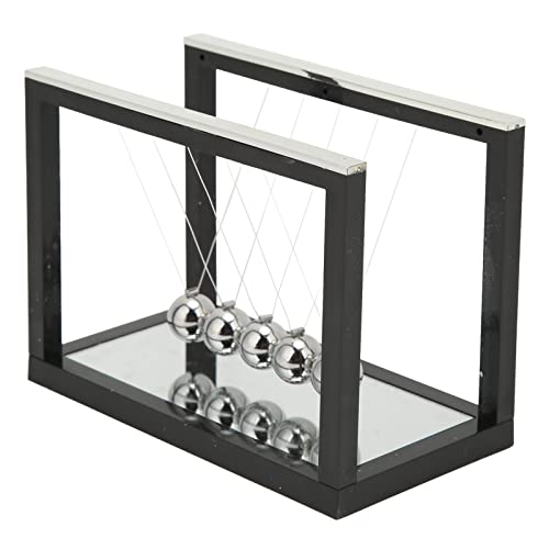 Columpio de péndulo Newton, juguete físico de ciencia grande Newton Cradle Balance Balls con 5 bolas de hierro y base de espejo, aliviar el estrés, 15,8 x 8,4 x 11,6 cm