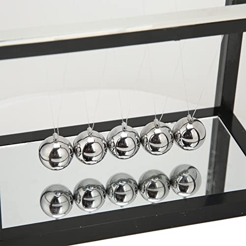 Columpio de péndulo Newton, juguete físico de ciencia grande Newton Cradle Balance Balls con 5 bolas de hierro y base de espejo, aliviar el estrés, 15,8 x 8,4 x 11,6 cm