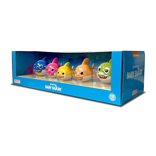 Comansi - Set Colección Baby Shark - 5 Figuras: Baby Shark, Mommy Shark, Daddy Shark, Grandpa Shark, Grandma Shark