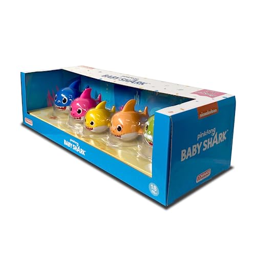 Comansi - Set Colección Baby Shark - 5 Figuras: Baby Shark, Mommy Shark, Daddy Shark, Grandpa Shark, Grandma Shark