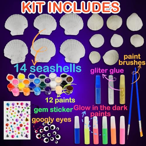 Conchas que Brillan en la Oscuridad Pintar Manualidades para Niños, Set de Manualidades Niños 4 5 6 8 10 Años, DIY Glow in the Dark Pintura Niñas Juguetes, Regalos para Niña 4 5 6 7 8 9 10 Años