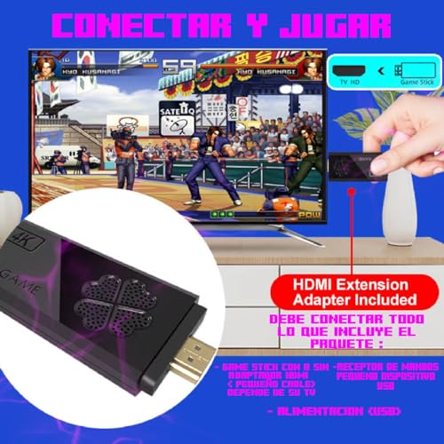 Consola Retro Game Stick con HDMI: 2 Mandos Inalámbricos, 64GB Micro SD, 9 Emuladores y 12,000 Juegos Preinstalados - Sistema de Guardado de Partida