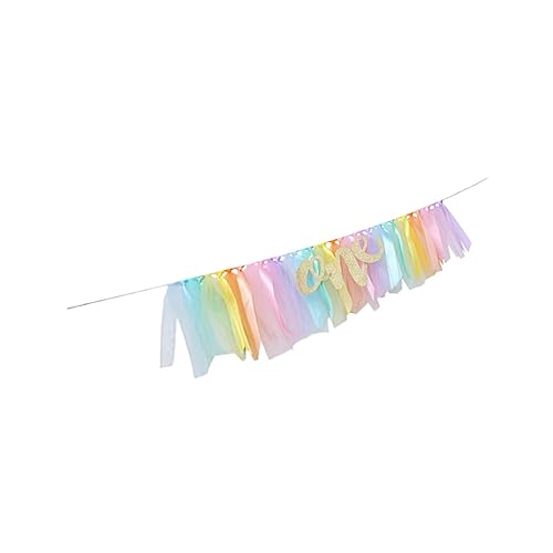 COOLHIYA 1 Pc Bandera De Tirón De Cumpleaños De Bebé Suministros Para Fiestas De Cumpleaños De Trolls Bandera De La Trona Del Arco Iris 1er Cumpleaños Nacarado Objetos Decorativos Paño