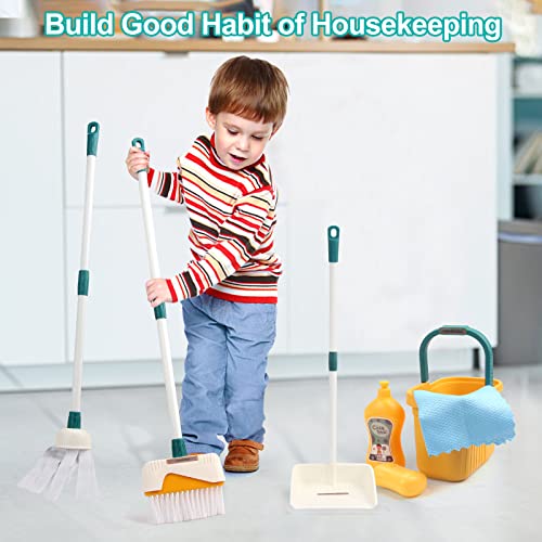 Coolplay Kids Cleaning Set for Toddlers Pretend Play Broom Set, 12pcs Mop and Cleaning Toys Set Pretend Playset Detachable Broom Mop Dustpan