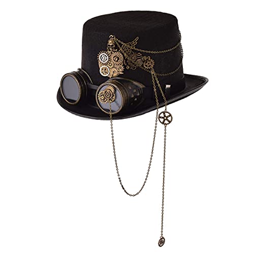 COSDREAMER Sombrero unisex de Steampunk Top Hats Halloween con gafas (60cm, negro)