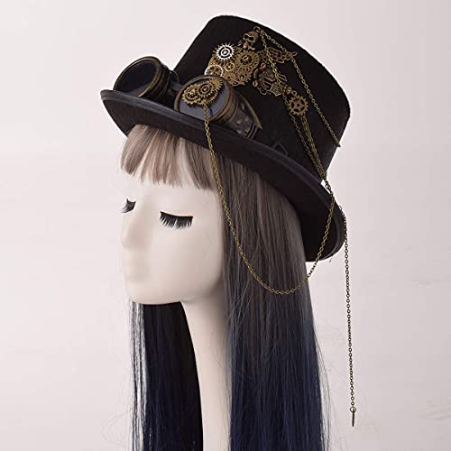 COSDREAMER Sombrero unisex de Steampunk Top Hats Halloween con gafas (60cm, negro)