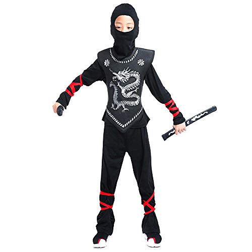 Cosplay Disfraz de Ninja Disfraces de Fiesta de Ninjago para niños Disfraces de Halloween para niños y niñas Disfraz de superhéroe Disfraz de Ninja Conjunto de Ropa para niños Regalo Black M