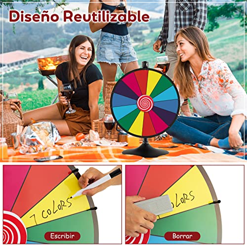 COSTWAY 24" Ruleta de La Suerte, Ruleta de Juego con Soporte de Doble Uso, Marcador y Borrador de Pizarra Blanca, Rueda de la Fortuna Ajustable para Carnavales, Ferias(24 Pulgadas, Estilo 2)