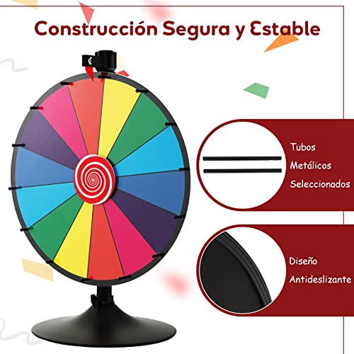 COSTWAY 24" Ruleta de La Suerte, Ruleta de Juego con Soporte de Doble Uso, Marcador y Borrador de Pizarra Blanca, Rueda de la Fortuna Ajustable para Carnavales, Ferias(24 Pulgadas, Estilo 2)