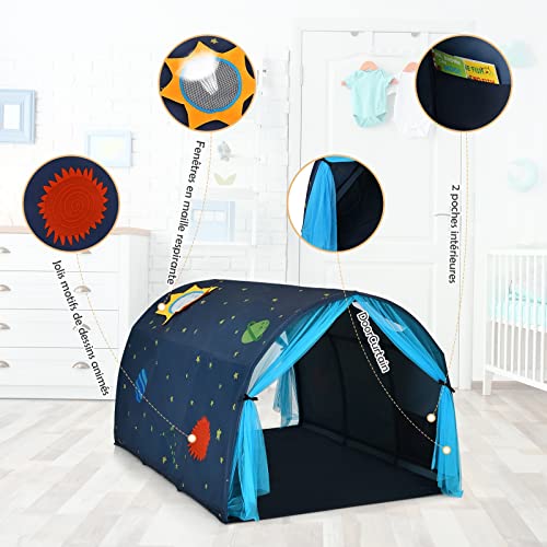 COSTWAY Carpa para Cama de los Niños, Casita para Niños Pop up Portátil con Doble Cortina y Bolsa de Transporte, Carpa Túnel para Cama para Dormitorio Salón Juegos, 144 x 102 x 82 cm (Azul)