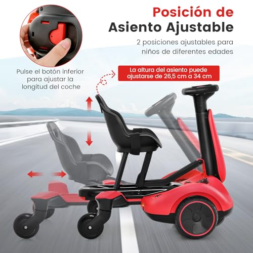 COSTWAY Coche de Deriva para Niños, Kart Eléctrico 6V con Asiento Ajustable en 2 Posiciones, Giro de 360 Grados, Ruedas Duraderas, Velocidad Máxima de 4,8 km/h, para Niños de 3 a 8 Años (Rojo)