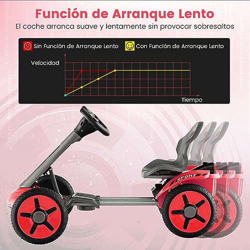 COSTWAY Go Kart Plegable Infantil 12V, Kart Eléctrico Infantil con Volante y Asiento Regulables en 2 Posiciones, Botón de Arranque, Luces, Portavasos, Coche de Pedales para Niños para Carreras (Rojo)