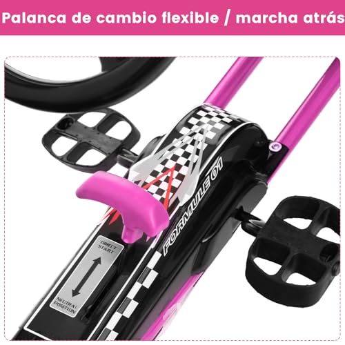 COSTWAY Go Kart Racing para Niños Coche de Pedal Asiento Ajustable con Ruedas de Goma Embrague y Freno Infantil Juguete (Rosa)