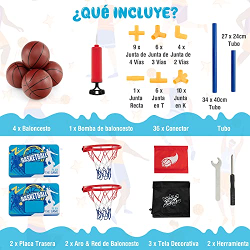 COSTWAY Mini Canasta Baloncesto Habitacion, Juego de Baloncesto de Doble Tiro, 4 Balones, Bomba de Inflado para Interiores y Exteriores, Regalo de Cumpleaños para Niños, Fácil Montaje