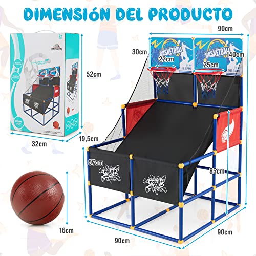 COSTWAY Mini Canasta Baloncesto Habitacion, Juego de Baloncesto de Doble Tiro, 4 Balones, Bomba de Inflado para Interiores y Exteriores, Regalo de Cumpleaños para Niños, Fácil Montaje